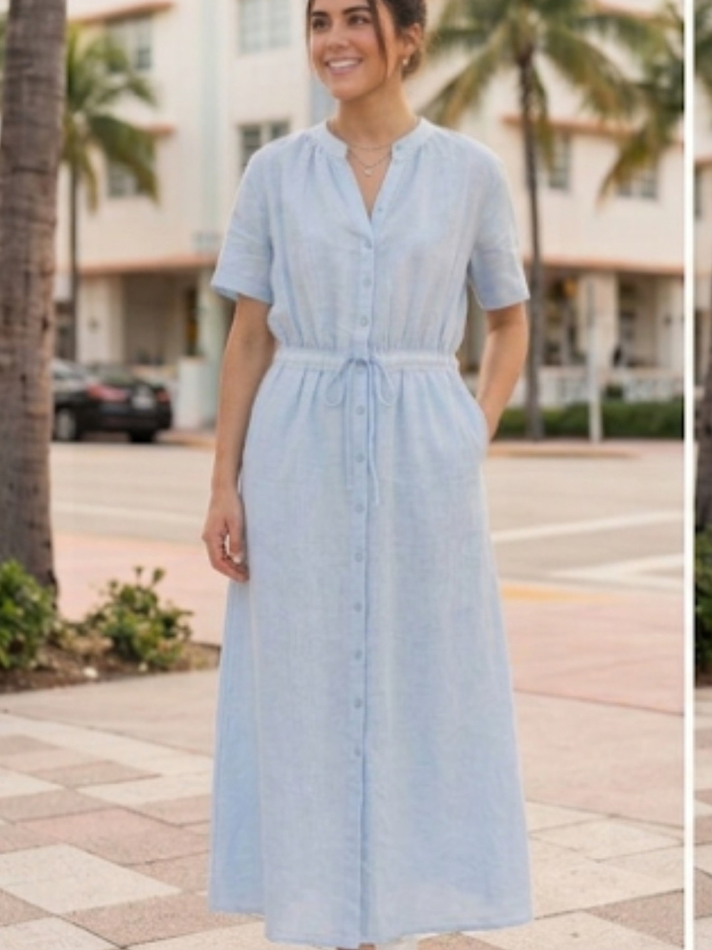 NWT Elan Light Blue Linen Maxi Dress Short Sleeve XL